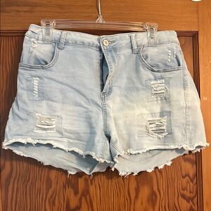 Distressed Light Blue Denim Shorts